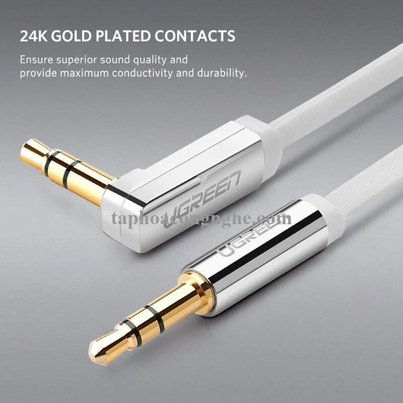 Ugreen 10756 0.5M màu Trắng Cáp âm thanh 2 đầu 3.5mm dương đầu vuông góc mạ vàng AV119 30010756